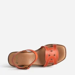 Sandale compensée orange foncé cuir