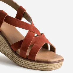 Sandale compensée terracotta cuir velours