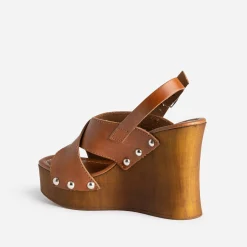 Sandale compensée TEXTO cognac cuir