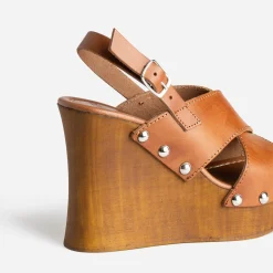 Sandale compensée TEXTO cognac cuir