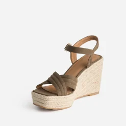 Sandale compensée TEXTO kaki suédée