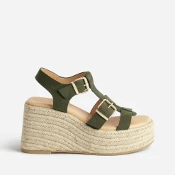 Sandale compensée TEXTO kaki suédée