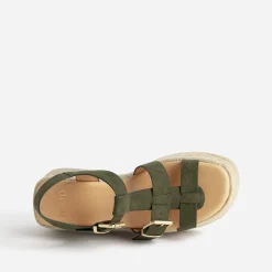 Sandale compensée TEXTO kaki suédée