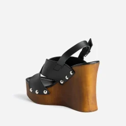 Sandale compensée TEXTO noire cuir