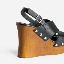 Sandale compensée TEXTO noire cuir