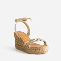 Sandale compensée TEXTO or en cuir