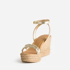 Sandale compensée TEXTO or en cuir