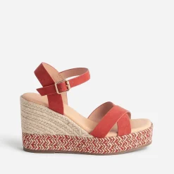 Sandale compensée TEXTO terracotta suédée