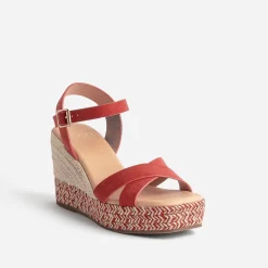 Sandale compensée TEXTO terracotta suédée