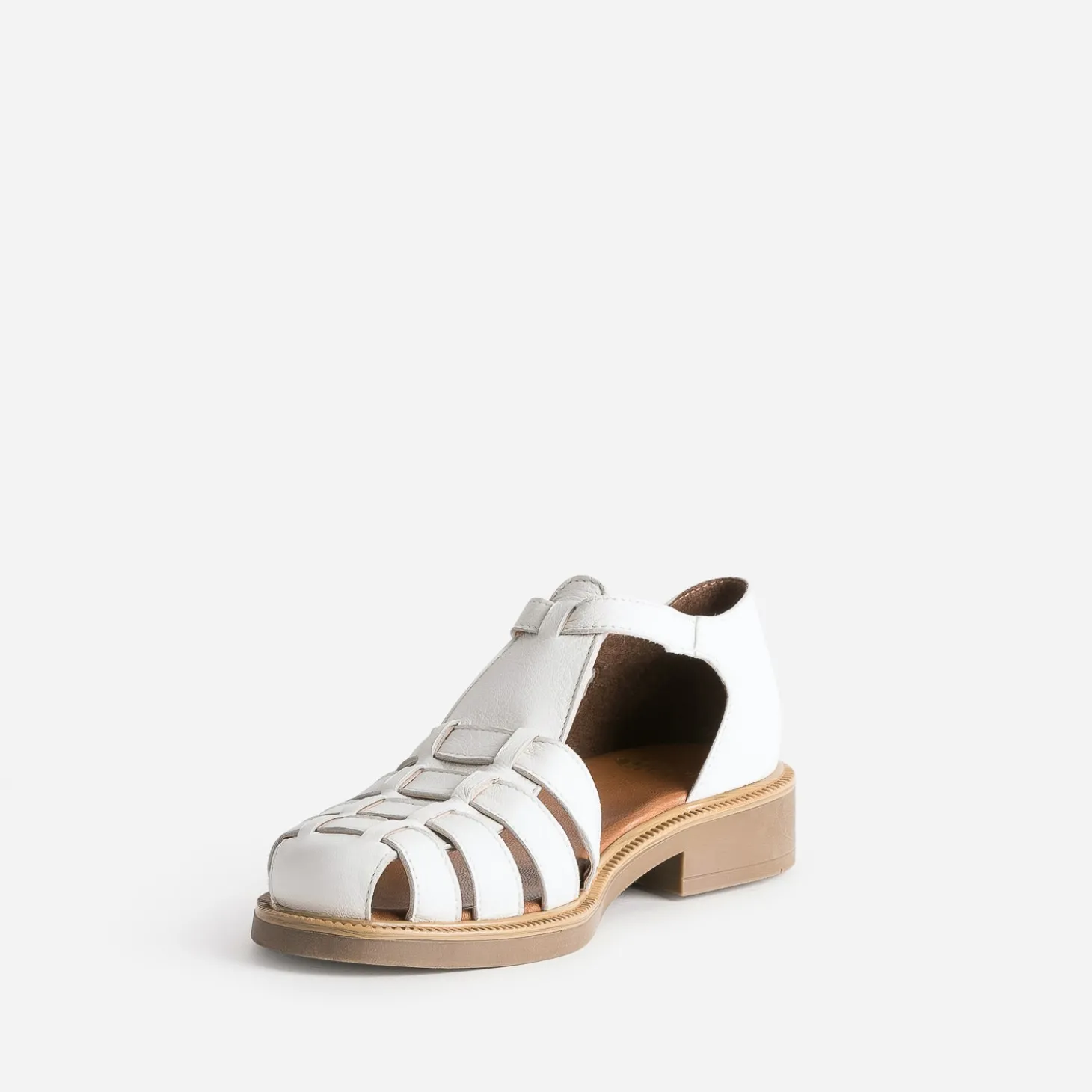 Sandale écrue en cuir à brides tressées