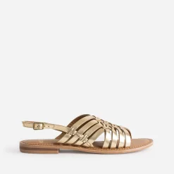 Sandale dorée cuir lisse tressé