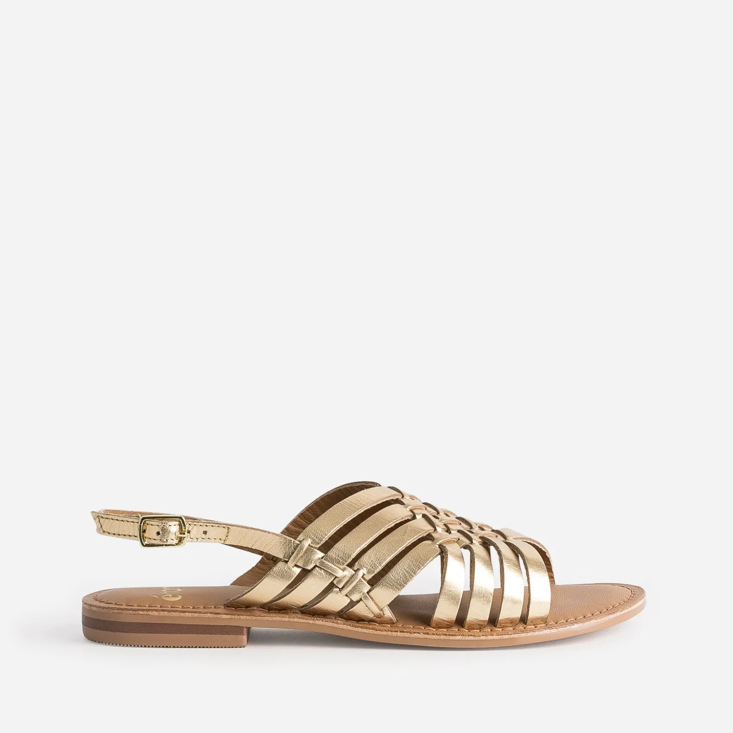 Sandale dorée cuir lisse tressé