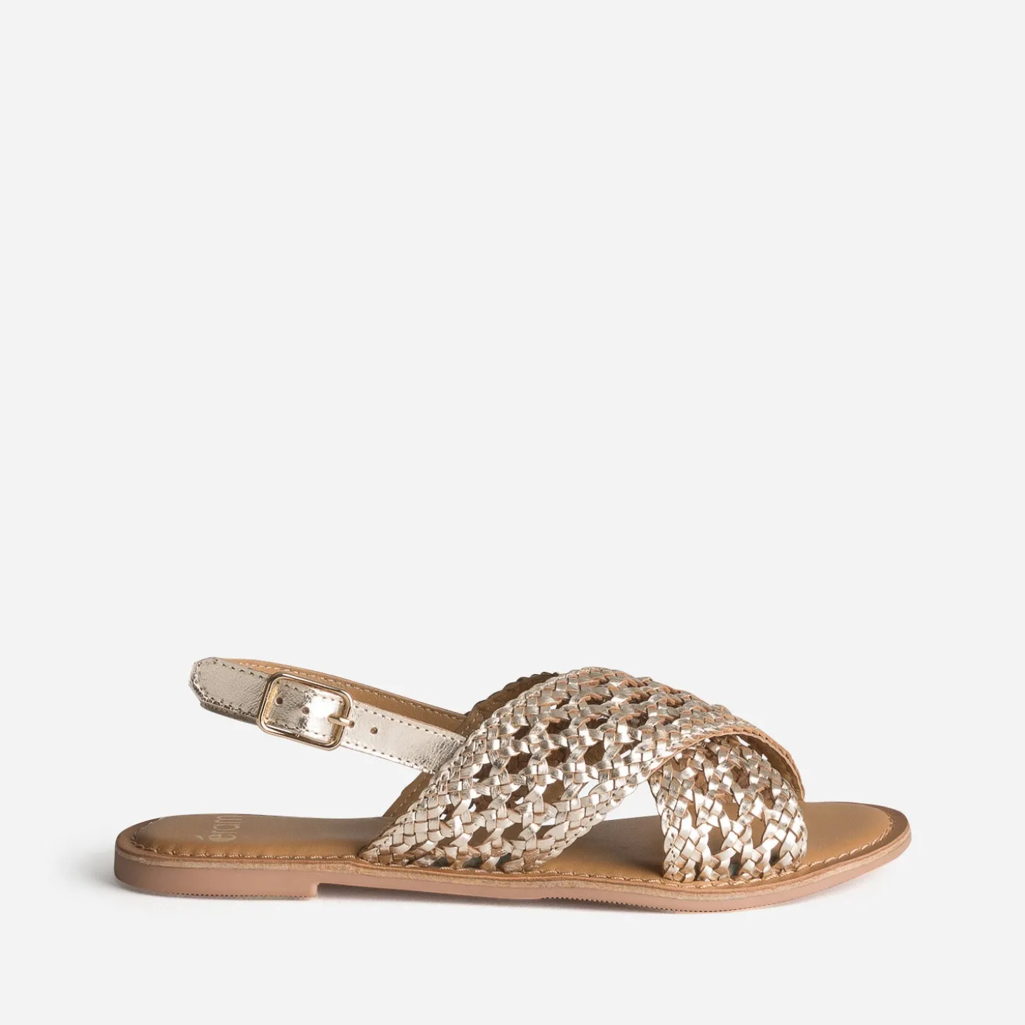 Sandale dorée cuir tressé