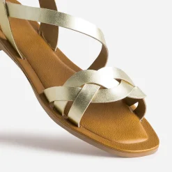 Sandale dorée en cuir