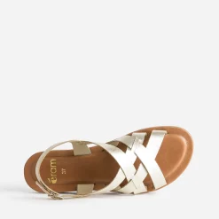Sandale dorée en cuir à brides croisées
