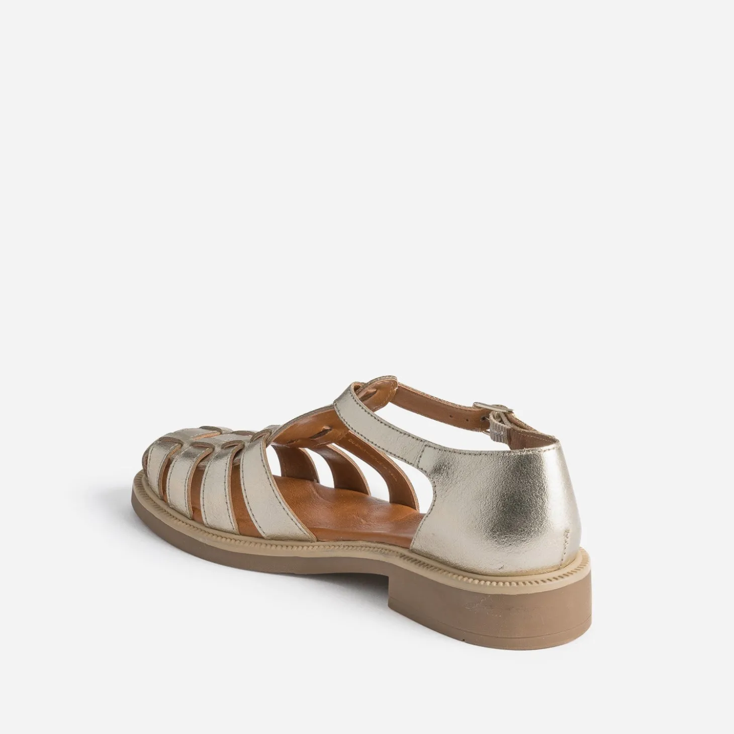 Sandale dorée en cuir à brides tressées