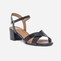 Sandale ERAM FLEX noire en cuir effet croco