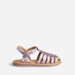 Sandale fille BUGGY en cuir lilas métallisé
