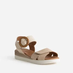 Sandale FRANCE ARNO beige cuir embossé