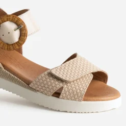 Sandale FRANCE ARNO beige cuir embossé