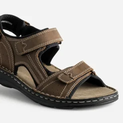 Sandale FRANCE ARNO marron cuir à scratchs