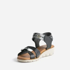 Sandale FRANCE ARNO noire cuir effet python