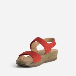Sandale FRANCE ARNO rouge cuir nubuck