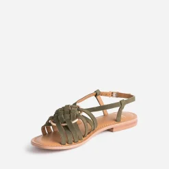 Sandale kaki cuir velours avec anneau