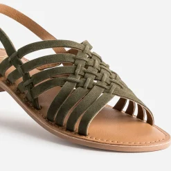 Sandale kaki en cuir velours tressé