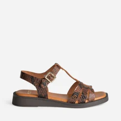 Sandale marron cuir effet python
