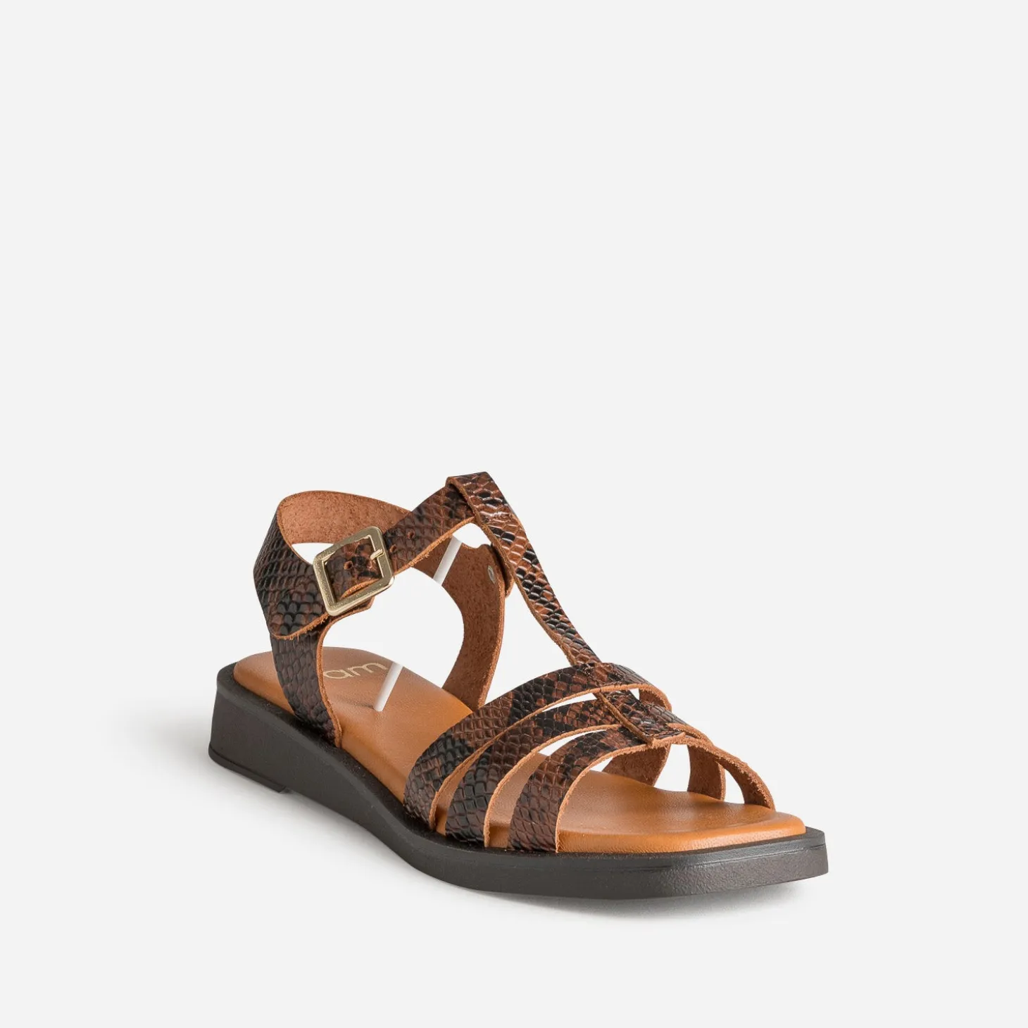 Sandale marron cuir effet python