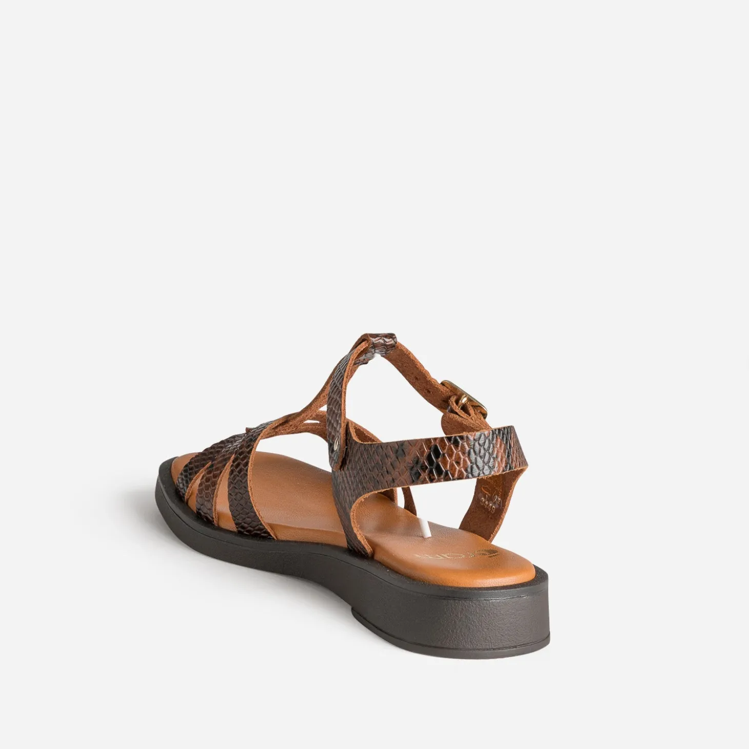 Sandale marron cuir effet python