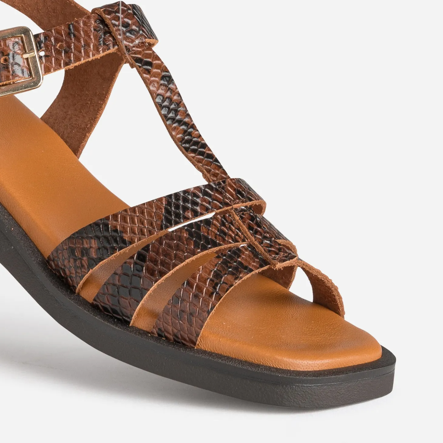Sandale marron cuir effet python