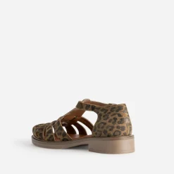 Sandale marron cuir velours effet léopard