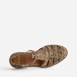 Sandale marron cuir velours effet léopard