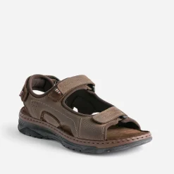 Sandale marron en cuir à scratchs