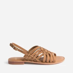 Sandale marron en cuir velours tressé