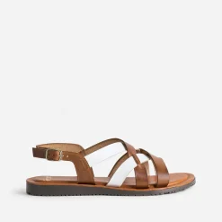 Sandale marron et blanche en cuir à brides croisées