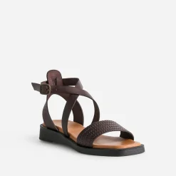 Sandale marron foncé cuir bride tressée éco-conçu
