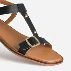 Sandale noir cuir détails clous