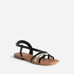 Sandale noir et doré cuir velours