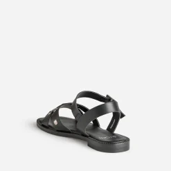 Sandale noire cuir décor clous