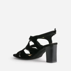 Sandale noire cuir velours à talon