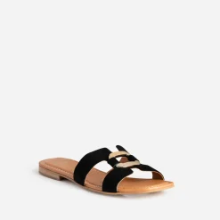 Sandale noire cuir velours et anneau