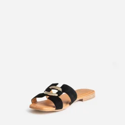 Sandale noire cuir velours et anneau