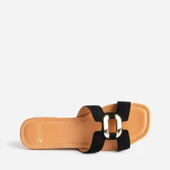 Sandale noire cuir velours et anneau