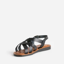 Sandale noire en cuir à brides croisées