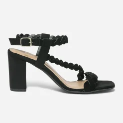 Sandale noire en cuir velours