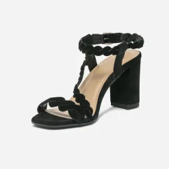 Sandale noire en cuir velours