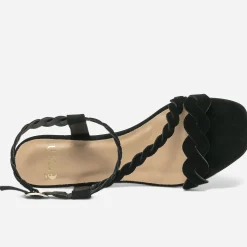 Sandale noire en cuir velours
